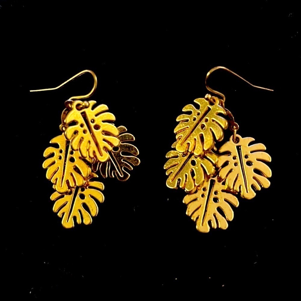 Gold Tone Palm Leaf Statement Earrings​​​​​​​​